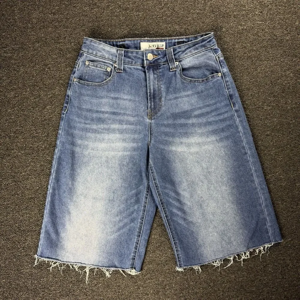 Love Cult Baggy High Rise Jorts Size 7 Y2K Wide Leg Denim Shorts Skater Punk